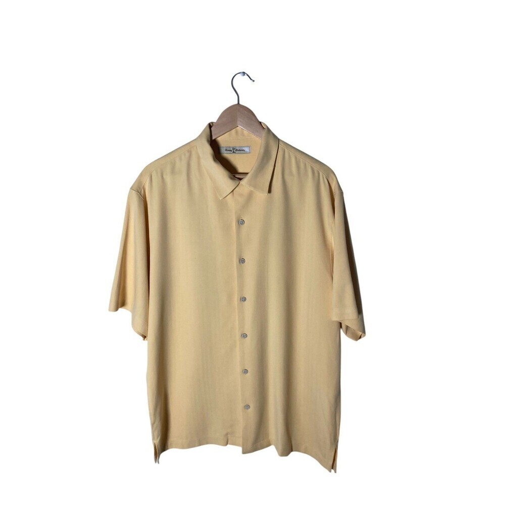 Tommy Bahama Shirt Men's Size Medium Yellow 100% Silk Bar None Button Up